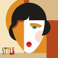 Fashionable stylish woman. Modernist style woman head with stylish headdress. Modernism style art. Royalty Free Stock Photo
